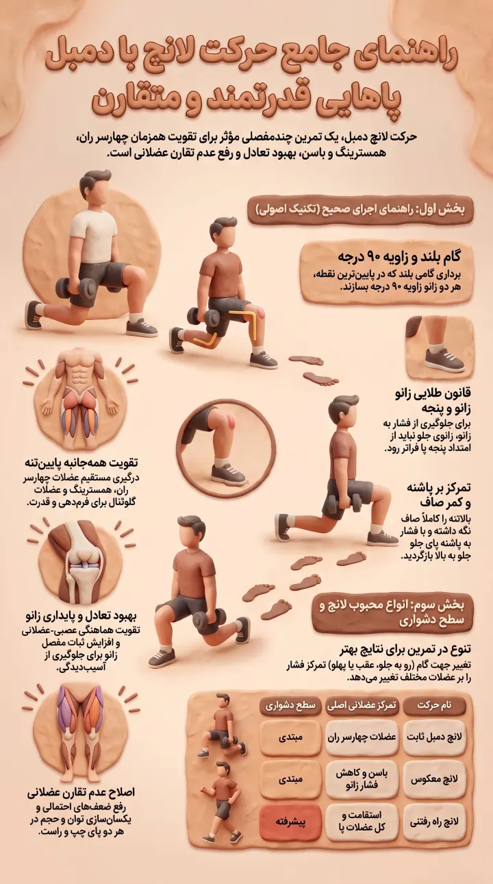 راهنمای جامع حرکت لانچ دمبل ثابت