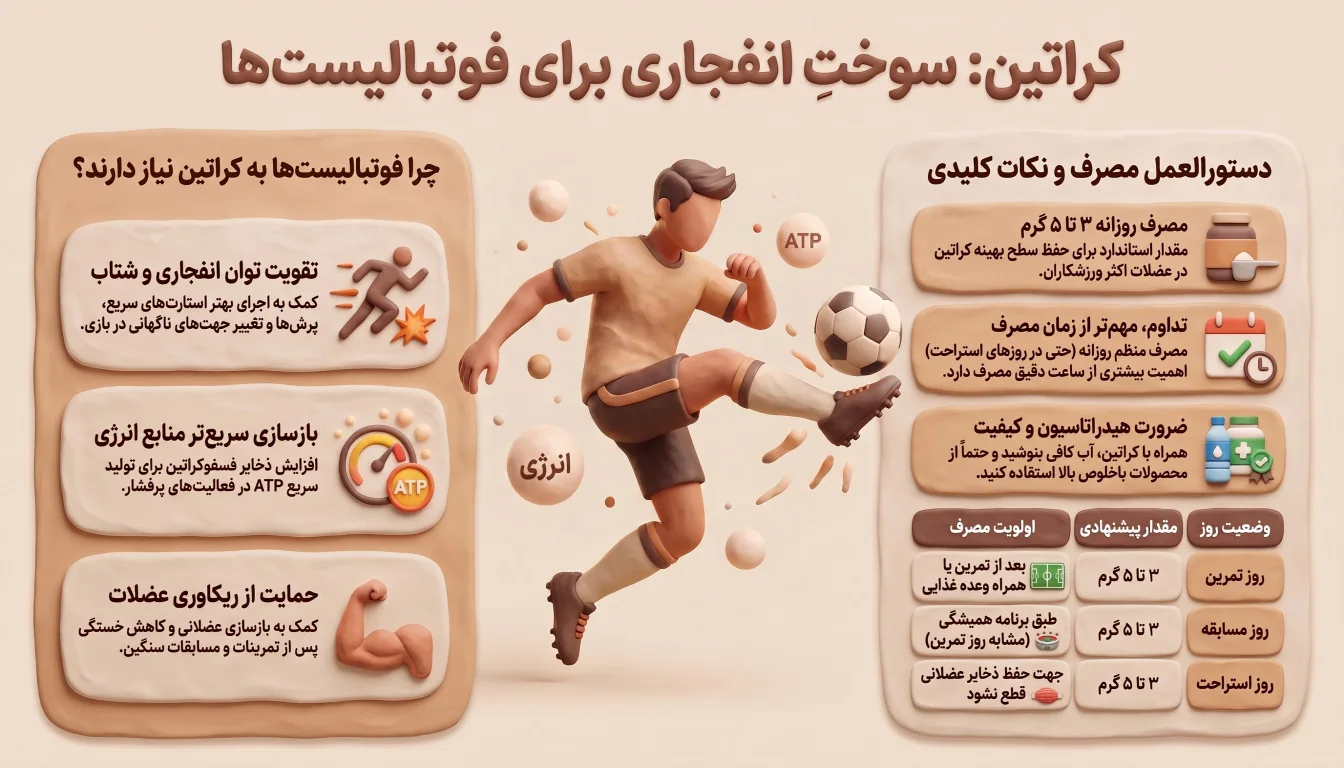 فواید کراتین برای فوتبالیست ها-نحوه مصرف کراتین-کراتین برای فوتبال-پارسی پودر