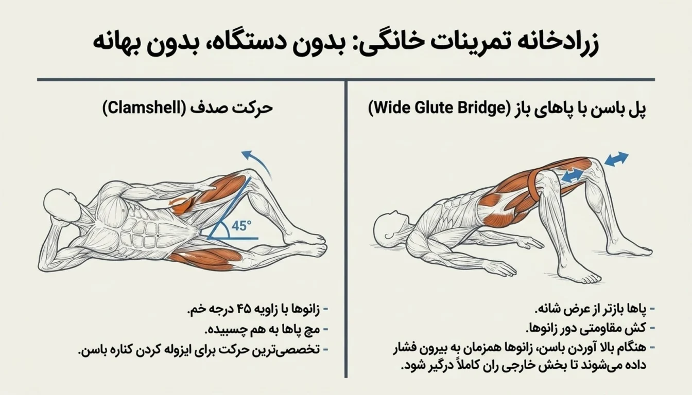حرکت صدف - حرکت پل باسن با پاهای باز