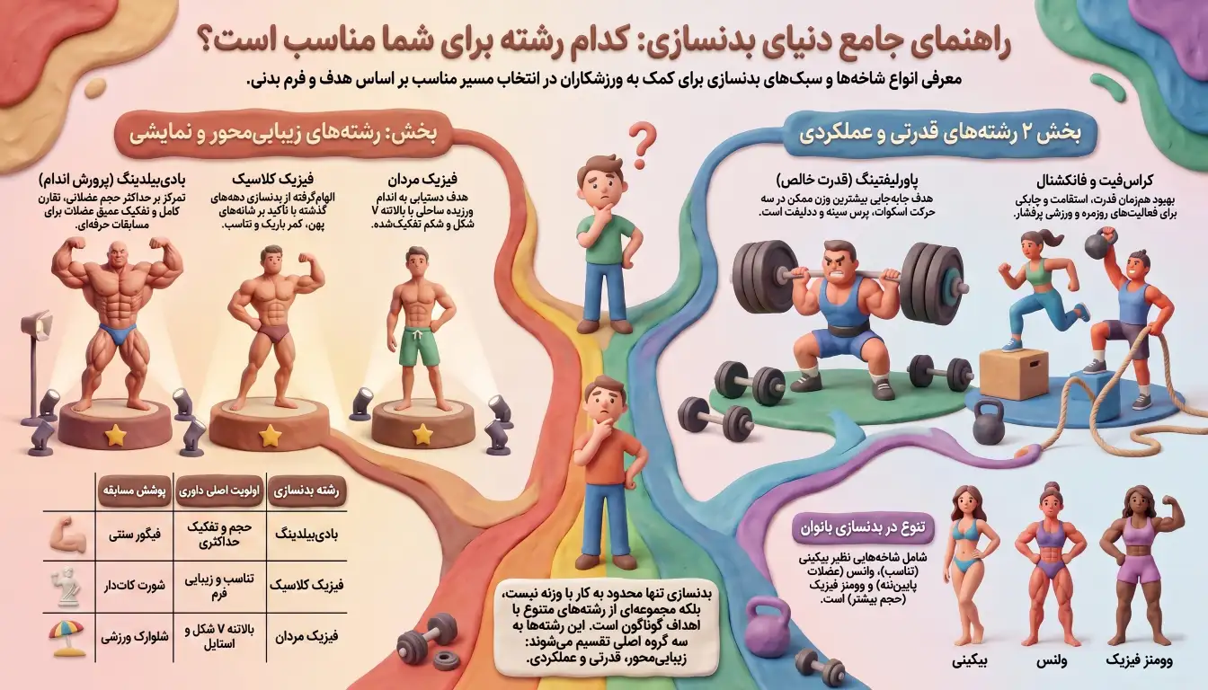 انواع رشته های بدنسازی با عکس-شاخه های بدنسازی-پارسی پودر