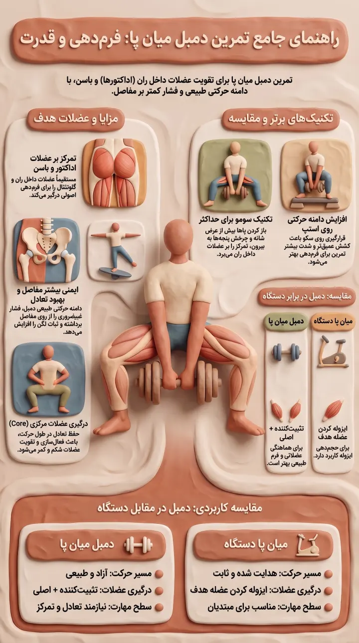 راهنمای تمرین دمبل میان پا