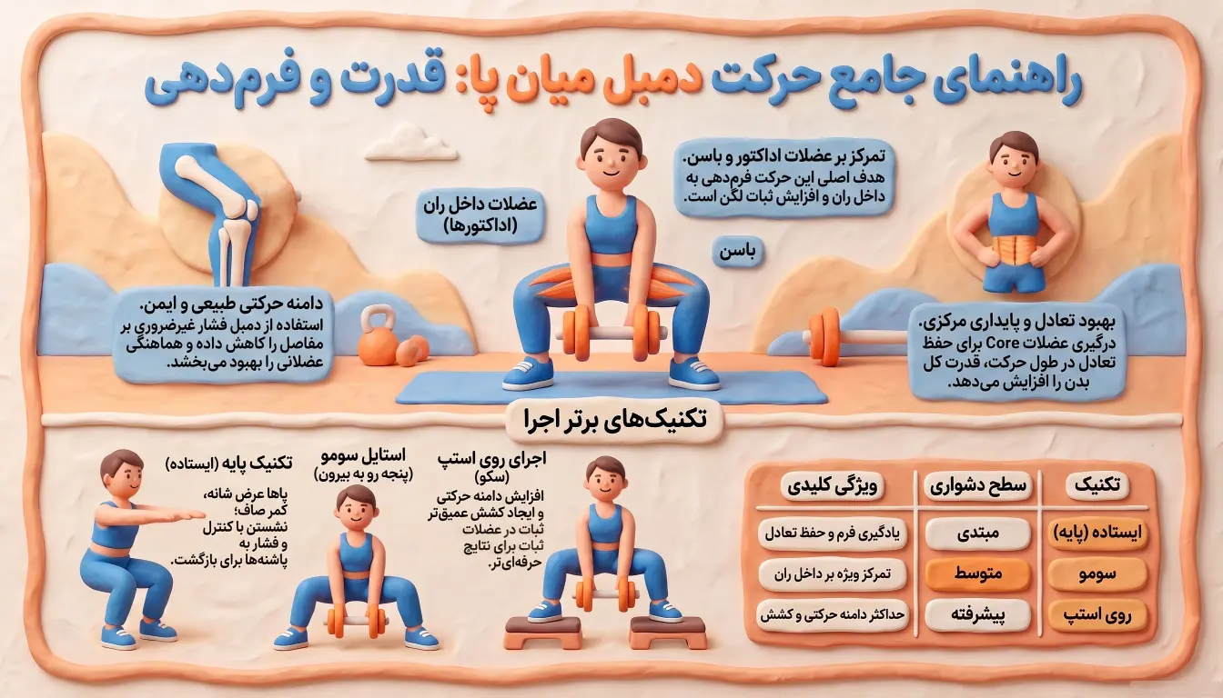 راهنمای حرکت دمبل میان پا- میان پا دمبل