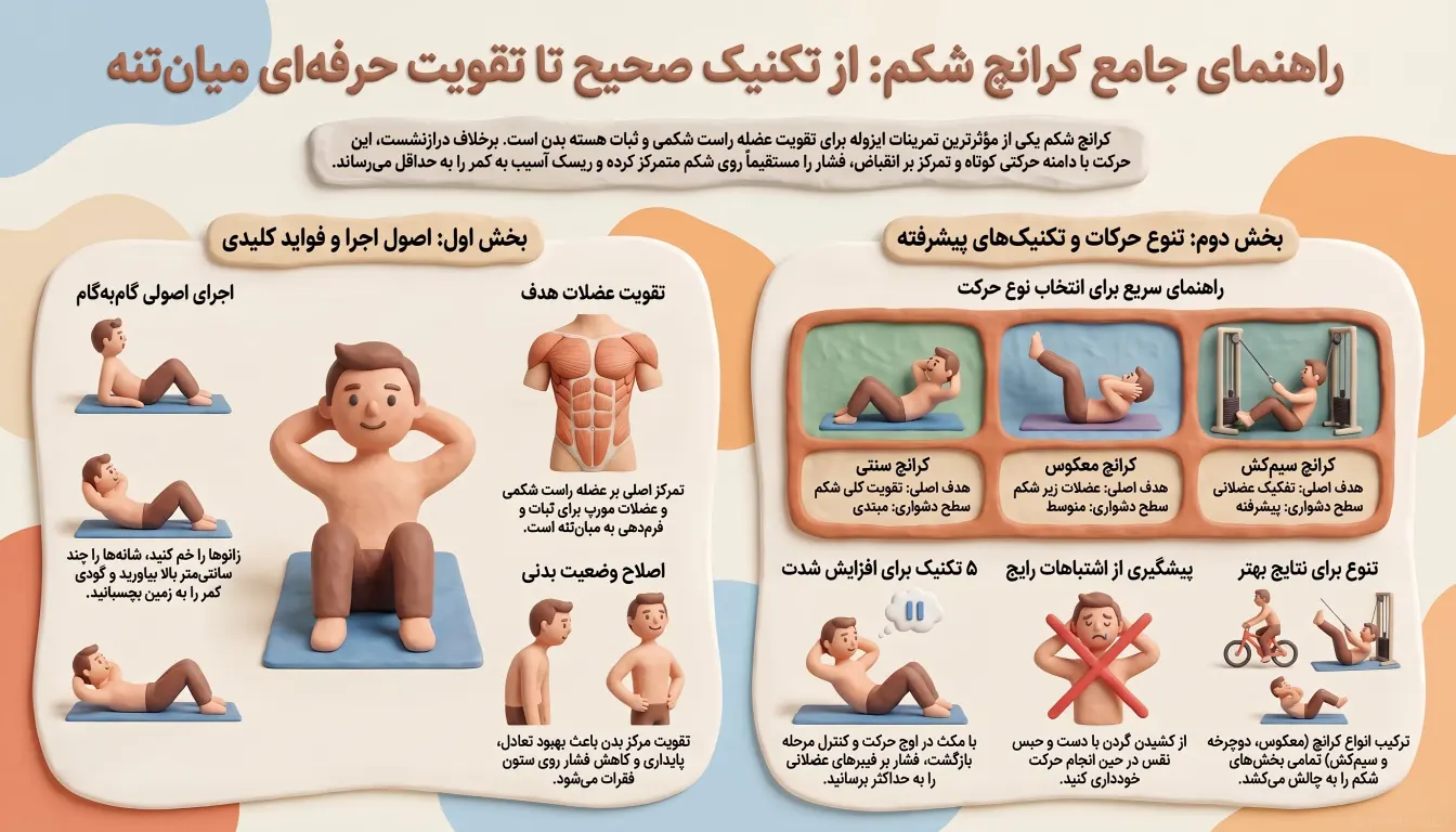راهنمای کامل تمرین کرانچ شکم-کرانچ شکم-حرکت کرانچ-پارسی پودر