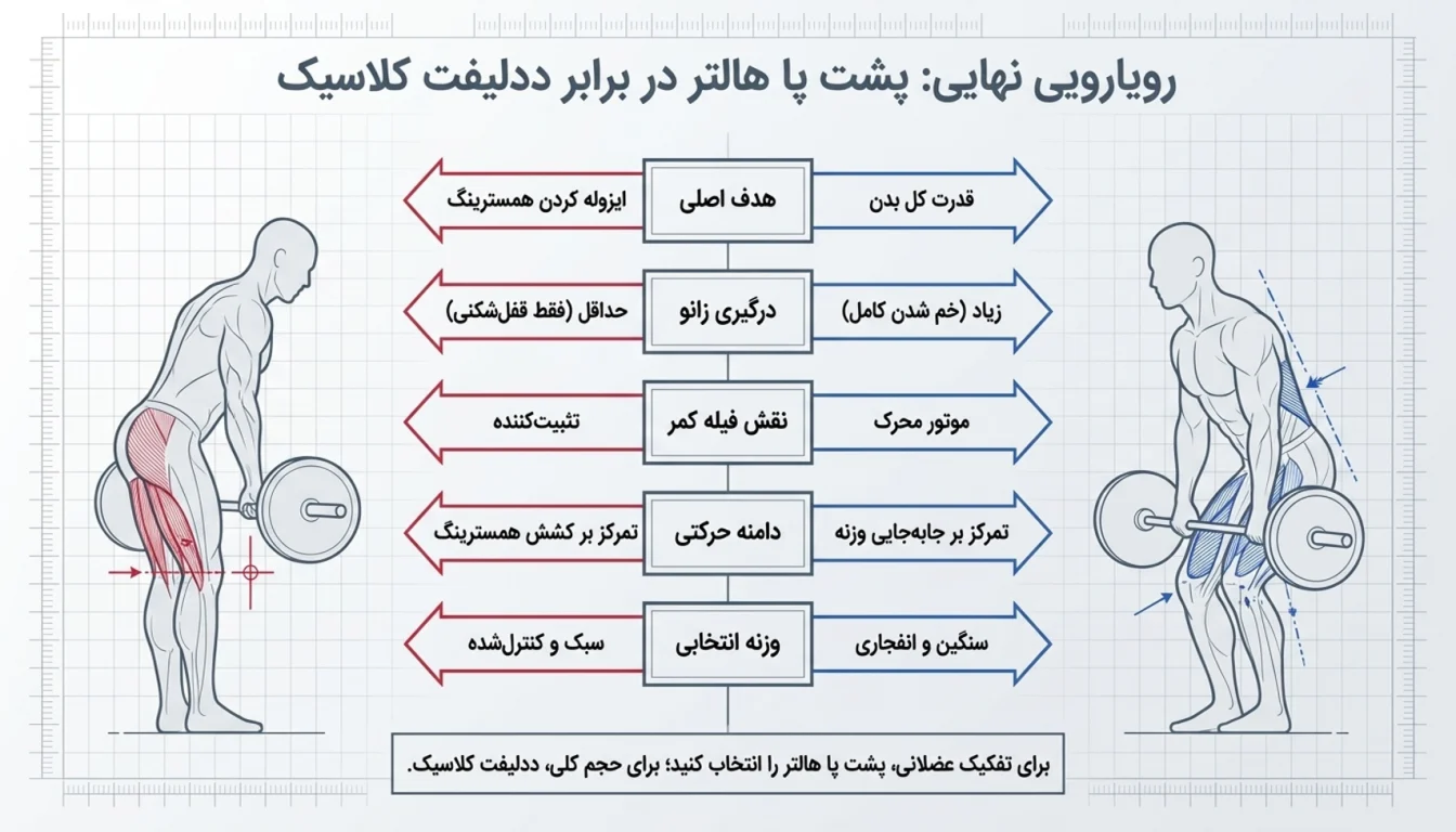 تفاوت پشت پا هالتر با ددلیفت؛ کدام برای شما مناسب تر است؟