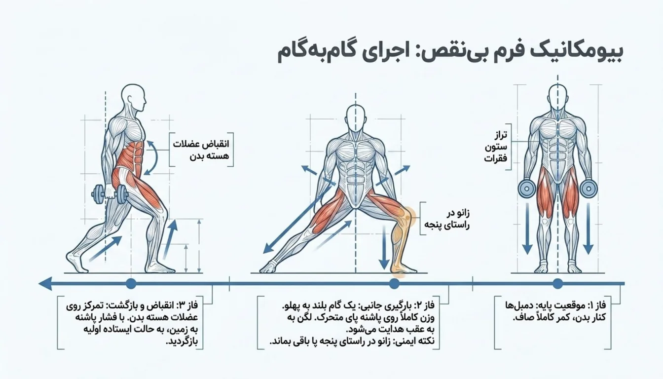 مراحل اجرای صحیح حرکت ساید اسکوات دمبل- ساید اسکوات دمبل