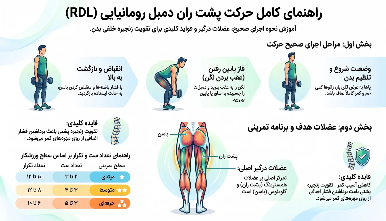 آموزش حرکت پشت ران دمبل رومانیایی-پشت ران دمبل رومانیایی-پشت پا دمبل رومانیایی-نحوه اجرای پشت ران دمبل رومانیایی-پارسی پودر