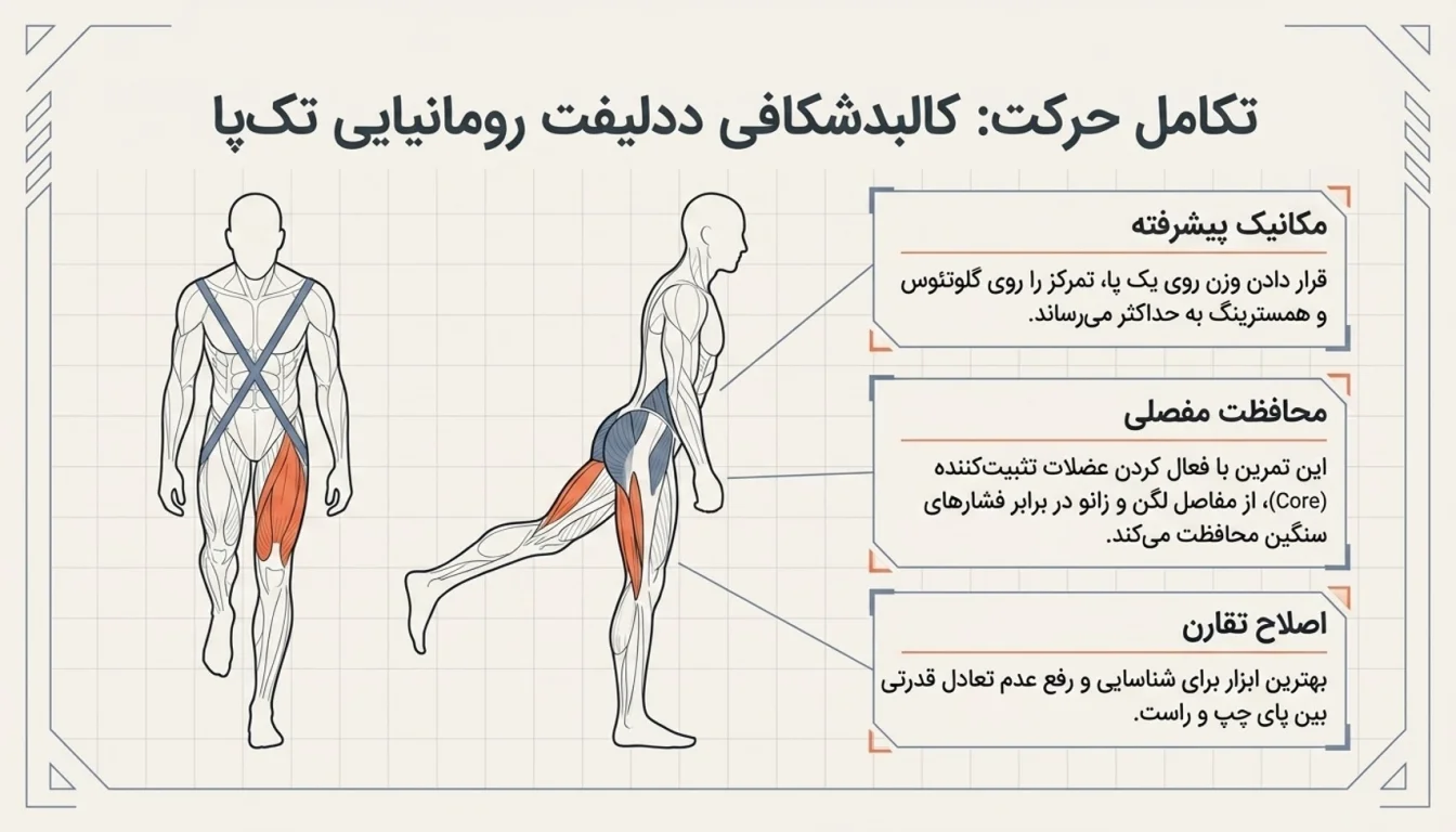پشت ران دمبل رومانیایی تک پا-پشت پا دمبل رومانیایی تک پا-ددلیفت رومانیایی با دمبل تک پا-پارسی پودر