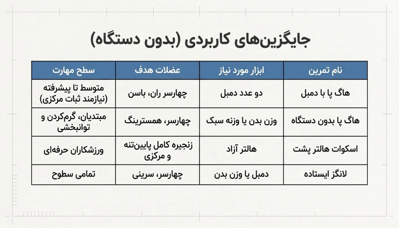 حرکت های جایگزین برای هاگ پا دستگاه
