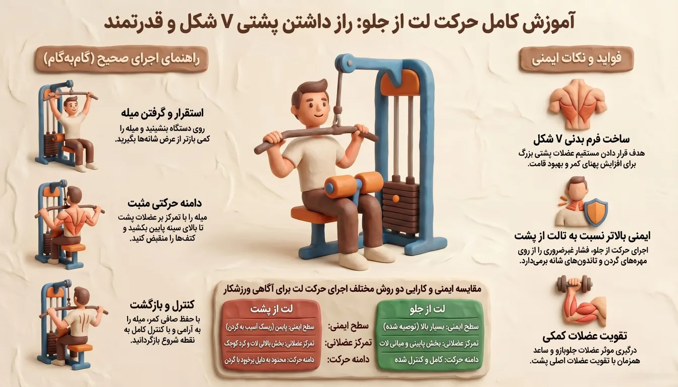 نحوه اجرای حرکت لت از جلو