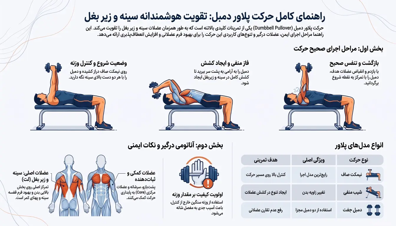 نحوه اجرای صحیح پلاور دمبل-انواع مدل های پلاور-عضلات درگیر در پلاور دمبل-پول اور دمبل-پارسی پودر