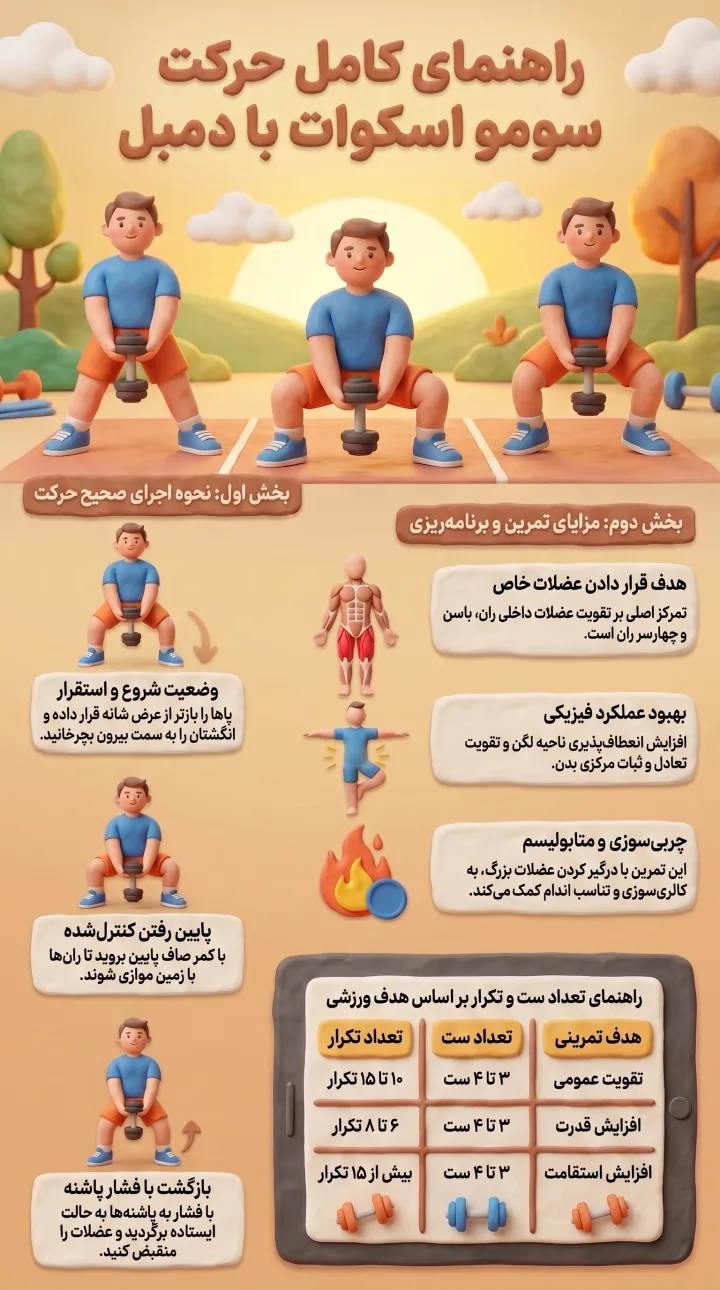 راهنمای کامل حرکت سومو اسکوات دمبل
