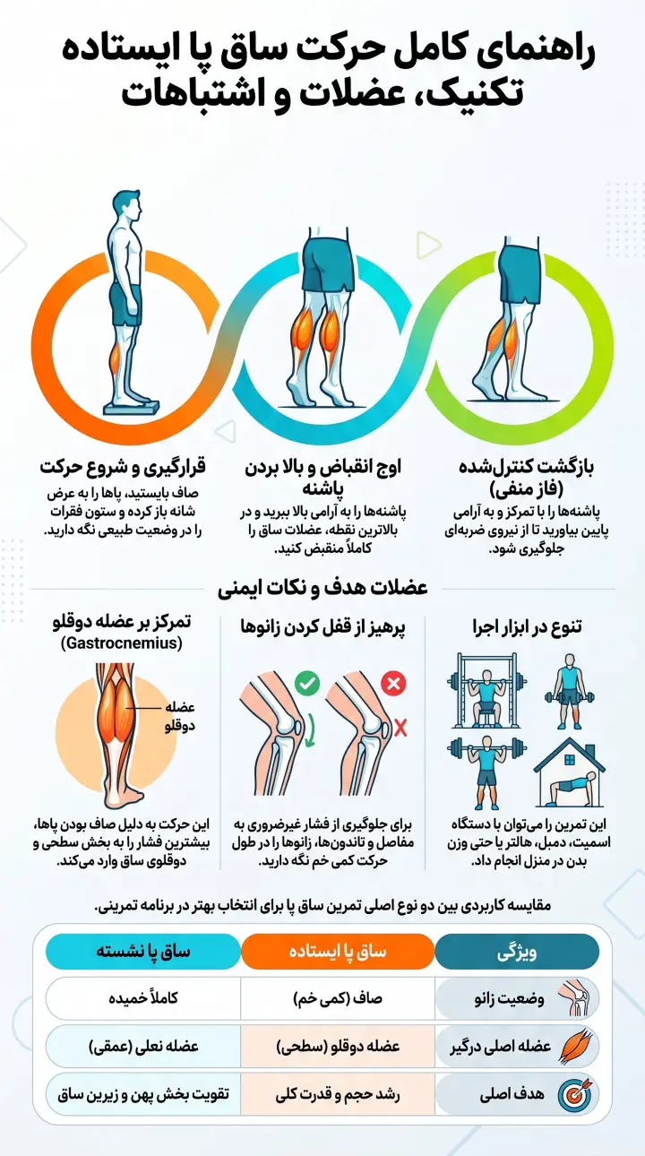 راهنمای کامل ساق پا ایستاده-آموزش اجرای حرکت ساق پا ایستاده-پارسی پودر