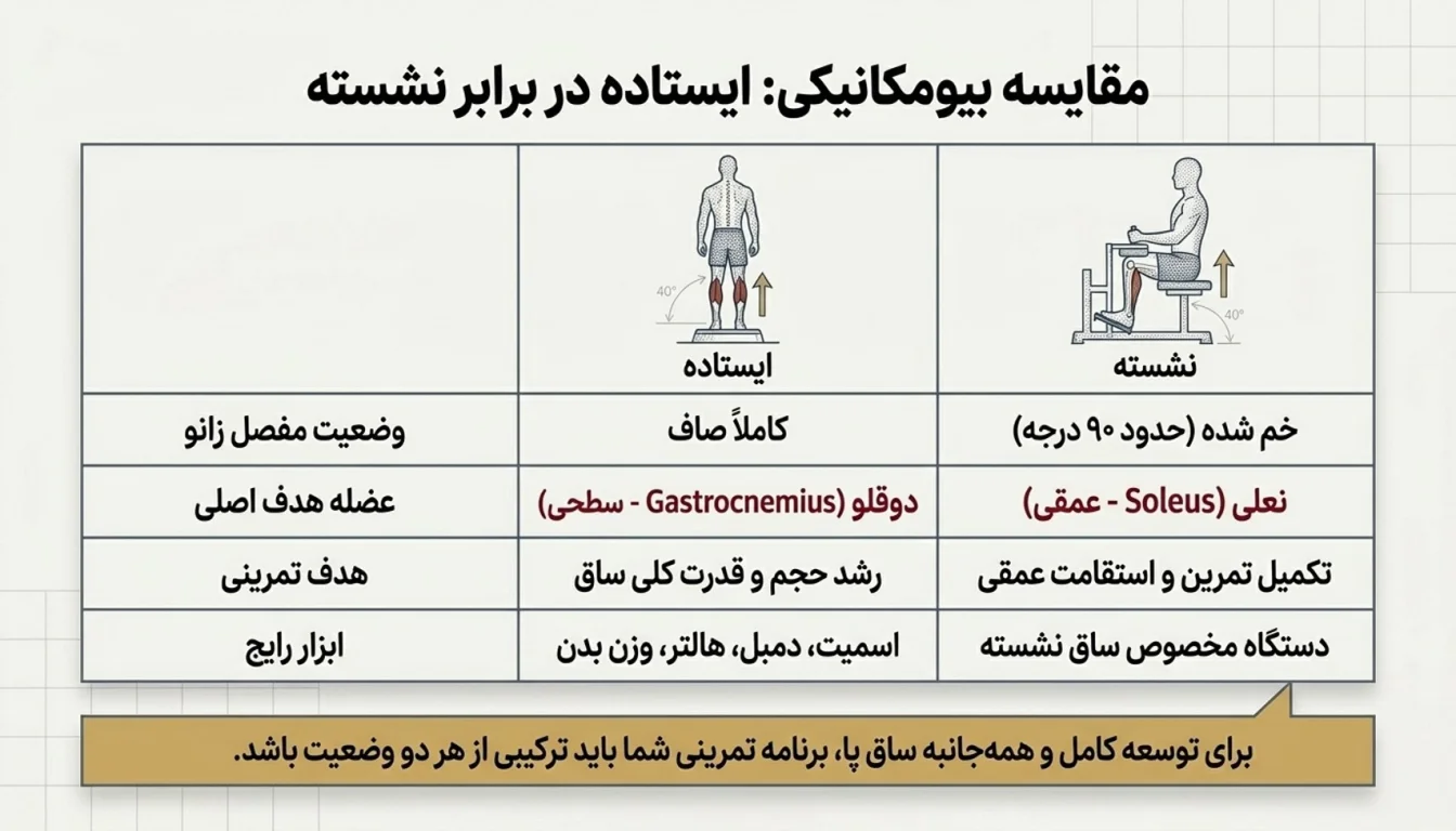 ساق پا نشسته؛ تفاوت با ساق پا ایستاده-پارسی پودر