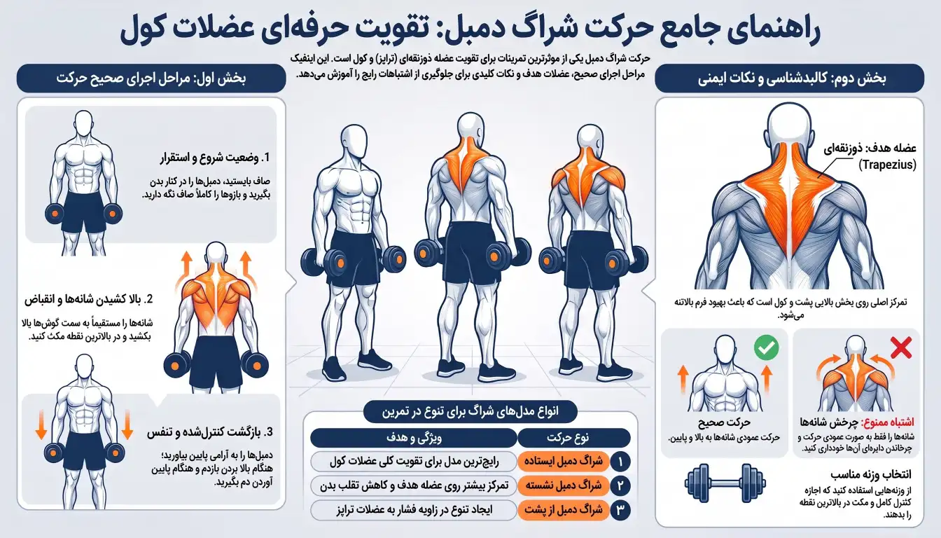 نحوه صحیح اجرای شراگ دمبل-انواع شراگ دمبل-حرکت شراگ دمبل-پارسی پودر