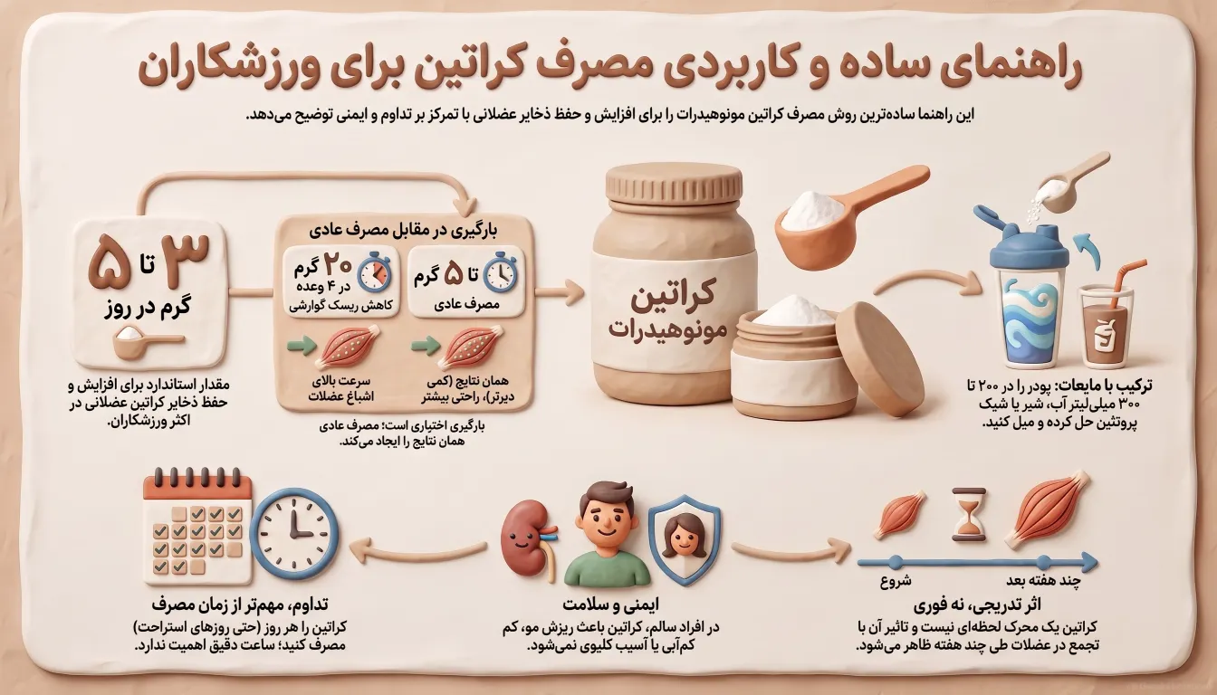 مقدار مصرف روزانه کراتین-مصرف کراتین-نحوه مصرف کراتین-پارسی پودر