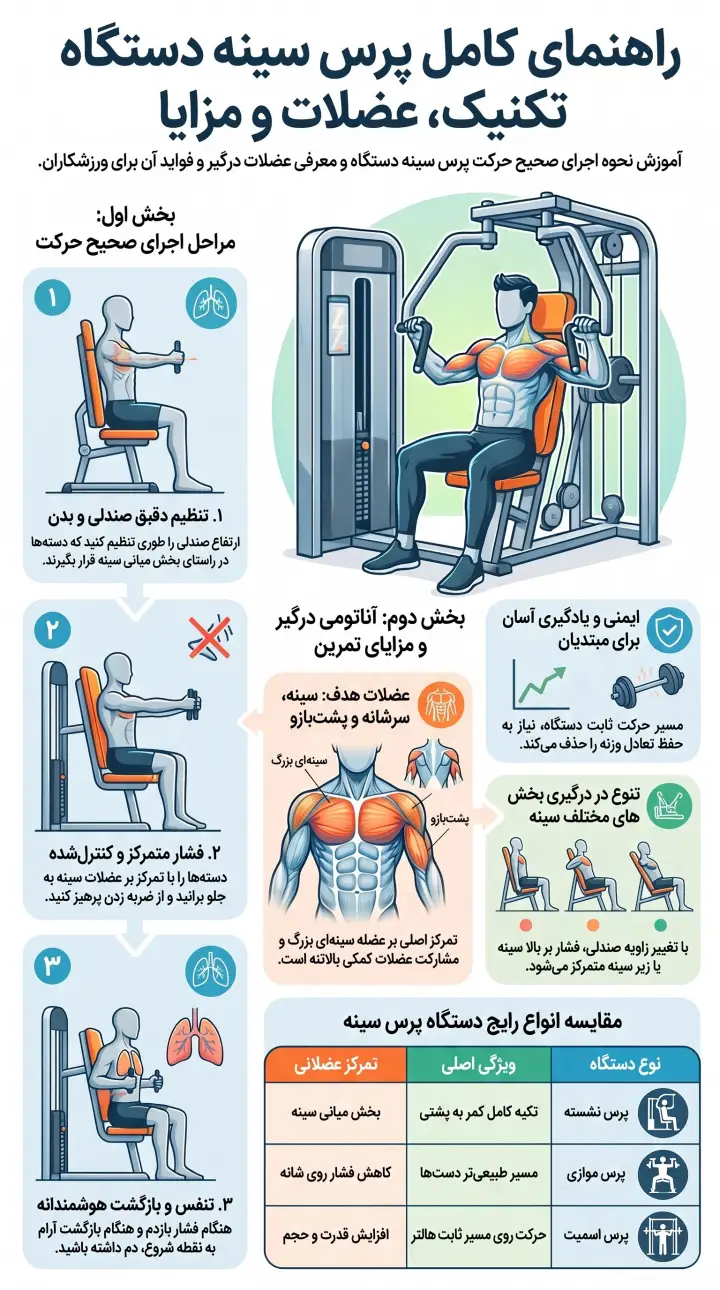 پرس سینه دستگاه-آموزش پرس سینه دستگاه-عضلات درگیر در پرس سینه دستگاه-پارسی پودر
